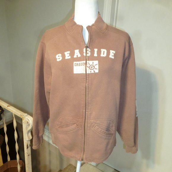 Seaside Oregon Vintage Athletic Fleece Zip Sweatshirt with Pockets L - Picture 1 of 8